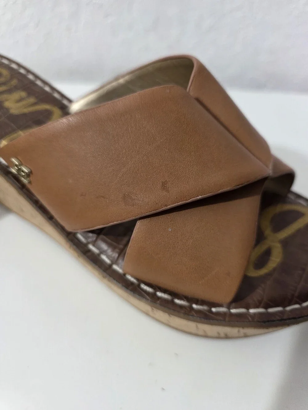 Sam Edelman Remini Brown Wedge Platform Leather Strap Sandals Womens Size 8
